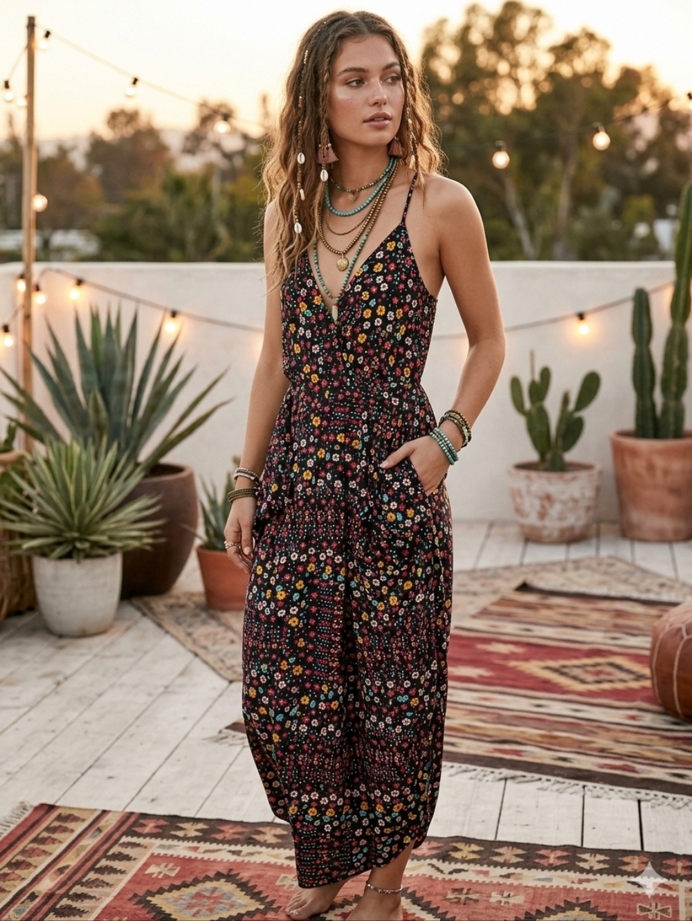 BCBGeneration Black Floral V-Neck Maxi Dress
